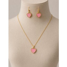 Showy Accessories Kalp Polyester Küpe ve Kolye Set