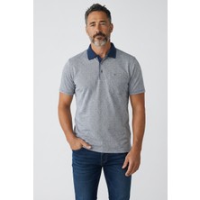 Erkek Simenti Fitilli Yakalı Penye Baba Lacivert Tshirt