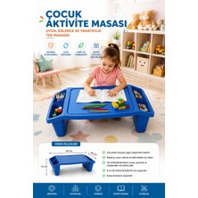 Akyüz Plastik 🎨💻☕ Çok Amaçlı Plastik Yer Sehpası | Çocuk Aktivite, Laptop, Kahvaltı ve Kamp Masası | Bölmeli Taş