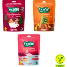 Humm Organic Organik Vegan Zencefilli Portakallı Çilekli Kurabiyeler Atıştırmalık Paketi - 3 Adet (3 Çeşit)