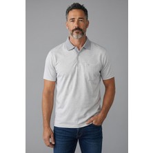 Erkek Simenti Fitilli Yakalı Penye Baba Gri Tshirt