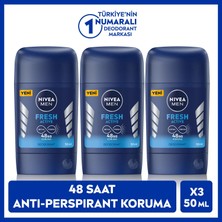 Nivea MEN Erkek Stick Deodorant Fresh Active 50ml, 48 Saat Koruma, X3 Adet
