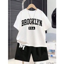 Usa Brooklyn Yazı Baskılı Şort-T/shirt Alt Üstçocuk Takım