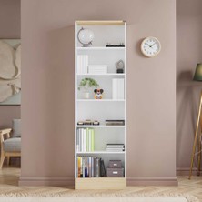 Adore Mobilya Base 6 Raflı Kitaplık -Italyan Meşe-Mat Beyaz 60X197X26 cm (Gxyxd)
