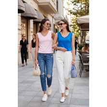 Lela Slim Fit V Yaka Kalın Askılı 2' Li Paket Bluz Bayan Bluz 5864384S2