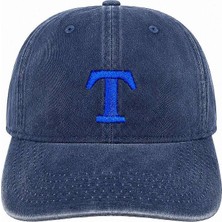 Tesbihname Unisex Vintage Beyzbol Şapkası - Isme Özel Harf Nakışlı - Eskitme Kumaş - Lacivert - Metal Tokalı