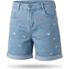 TA&CE Kids Tace Kıds Kız Çocuk Renkli Kalp Nakışlı Kot Yüksek Bel Cepli Yazlık Denim Şort- 6-13 Yaş