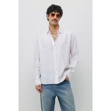 Vamos Dökümlü Oversize Modal Karışımlı Gömlek Beyaz