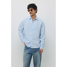 Vamos Ince Çizgili Modal Karışımlı Oversize Gömlek Bebe Mavi