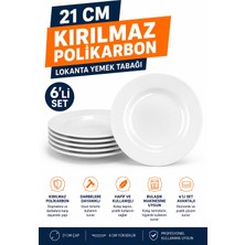 Akyüz Plastik 🍽️6'lı Kırılmaz Yemek Tabağı 21 cm Polikarbon Beyaz Restoran Servis Tabağı, Lokanta Tabağı