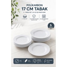 Akyüz Plastik 6’lı 17 cm Polikarbon Tatlı Tabağı Kırılmaz Servis ve Sunum Tabağı