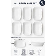 Akyüz Plastik 6’lı Orta Boy Dikdörtgen Kayık Tabak 14 cm Kırılmaz Polikarbon Beyaz Sunum Kasesi