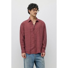 Vamos Dökümlü Oversize Modal Karışımlı Gömlek Bordo