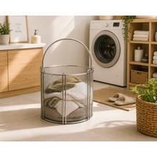 Orsam Tıp Paslanmaz Çelik Yuvarlak Çamaşır ve Düzenleyici Sepet – 35X26 cm 25 Litre| Çok Amaçlı Tel Örgü Sepet