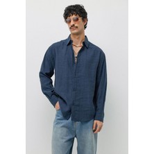 Vamos Dökümlü Oversize Modal Karışımlı Gömlek Lacivert