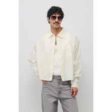 Vamos Keten Boxy Fit Crop Gömlek Ekru
