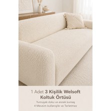 Btf Home Yumuşacık Welsoft Koltuk Örtüsü Kaymaz Esnek Düz Krem Renk 3 Kişilik 1 Parça