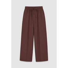 Vamos Çizgili Lyocell Karışımlı Relax Fit Pantolon Bordo