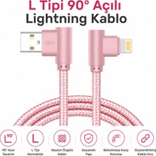 Qasul L Tipi 90° Açılı Lightning Şarj Kablosu iPhone Uyumlu Naylon Örgülü Dayanıklı Kablo