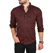 Rizzup Erkek Bordo Slim Fit Likralı Gabardin Gömlek – Büyük Beden Seçenekli Spor Gömlek 2502503