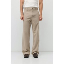 Vamos Yüksek Bel Relaxed Wide Leg Kumaş Pantolon Bej
