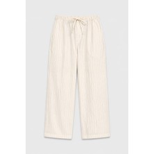 Vamos Çizgili Lyocell Karışımlı Relax Fit Pantolon Krem