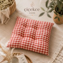 ÇİÇEKCE HOME Çiçekce Home Pötikare Desenli Dekoratif Sandalye Minderi 42 x 42 cm Beyaz - Kırmızı Boncuk Silikon