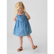 Gap Kız Bebek Mavi Denim Kalp Askılı Elbise