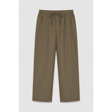 Vamos Çizgili Lyocell Karışımlı Relax Fit Pantolon Haki