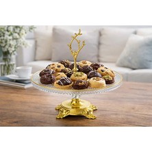 Krm Cam Gold Ayaklı Sunumluk – Pasta / Kek / Servis Standı – Gold Saplı – Cam Servis Tabağı