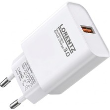 Lorentz 18W Tek Portlu Hızlı Şarj Cihazı, 1xusb-A, Beyaz, LR08
