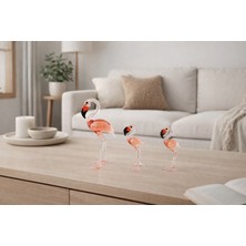 Adamodart Flamingo El Yapımı Dekoratif 3'lü Cam Biblo Seti