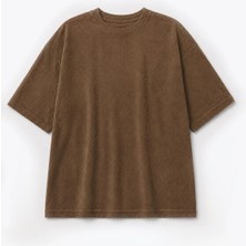 Vamos Süet Dokulu Basic Oversize Tişört Camel
