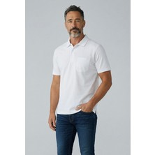 Simenti Erkek Yakalı Cepli Pike Lacoste Kumaş Beyaz Baba Tshirt