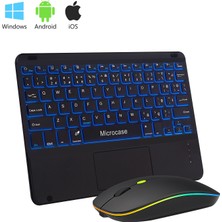 Microcase Tablet ve Telefonlar Için Rgb Işık Şarjlı Touchpadli Türkçe Bluetooth Klavye ve Mouse 24 cm Siyah- AL5399