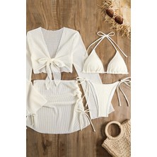 Angelsin Bağlamalı Alt Üst Pareo Üçgen 4'lü Brezilya Bikini Takım Set(Çıkartılabilir Kaplı)