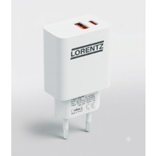 Lorentz 20W Çift Portlu Hızlı Şarj Cihazı, 1xusb-C, 1xusb-A Beyaz, LR09