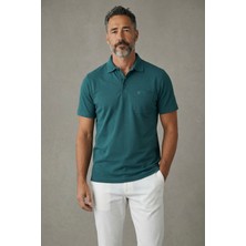 Simenti Erkek Yakalı Cepli Pike Lacoste Kumaş Koyu Yeşil Baba Tshirt
