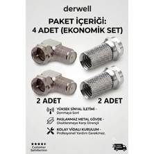 Derwell 2in1 Paslanmaz Metal Uydu Bağlantı Seti - 2 Adet Vidalı L Dirsek ve 2 Adet F Konnektör Ekonomik Paket