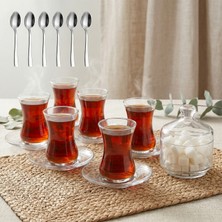 The Mask Elturko 6 Kişilik 19 Parça Çay Bardağı Seti | 6 Çay Bardağı, Cam Şekerlik ve 6 Metal Çay Kaşığı Içeren Şık Çay Takımı