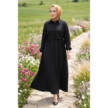 TKM Bolerolu Çizgili Elbise Takım Siyah