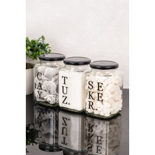 Dolkin Home 3'lü 1 Litre Dekoratif Cam Kavanoz Seti Çay Şeker Kahve Tuz Etiketli Metal Kapaklı Erzak Saklama Kabı