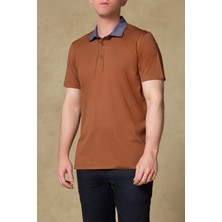 Abbate Bivo Merserize Pamuklu Modern Fit Kiremit Polo Yaka Erkek Düz Polo Shirt