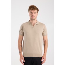 A Club Aclub Alfa Örme Kumaş Viskon Karışımlı Slim Fit Vizon Polo Yaka Erkek Düz Polo Shirt