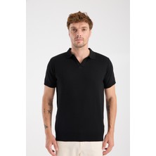 A Club Aclub Alfa Örme Kumaş Viskon Karışımlı Slim Fit Siyah Polo Yaka Erkek Düz Polo Shirt