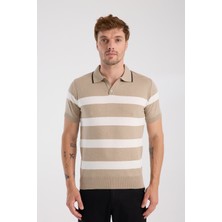 A Club Aclub Bravo Örme Kumaş Viskon Karışımlı Slim Fit Vizon Polo Yaka Erkek Çizgili Polo Shirt
