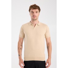 A Club Aclub Alfa Örme Kumaş Viskon Karışımlı Slim Fit Koyu Bej Polo Yaka Erkek Düz Polo Shirt