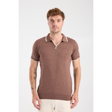 A Club Aclub Delta Örme Kumaş Viskon Karışımlı Slim Fit Kahverengi Polo Yaka Erkek Düz Polo Shirt