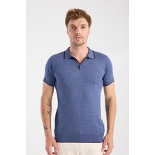 A Club Aclub Delta Örme Kumaş Viskon Karışımlı Slim Fit Indigo Polo Yaka Erkek Düz Polo Shirt