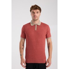 A Club Aclub Echo Örme Kumaş Viskon Karışımlı Slim Fit Kiremit Polo Yaka Erkek Desenli Polo Shirt